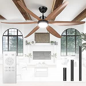 Large Ceiling Fan with Light, 66-inch Modern Living Room Ceiling Fan with Remote and Reversible DC Motor, 3CCT, 6 Speeds for Dining Room, Bedroom, Kitchen, Patio, Farmhouse, Brown