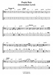 Purple Rain (Intermediate Level) (Prince) - Bass Tabs