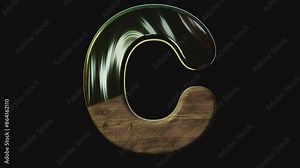elegant letter C, transparent background, alpha channel, liqid, wood, bold, rounded, animated, loop