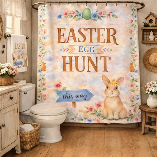 Easter Egg Hunt Shower Curtain Bunny Floral Spring Bathroom Decor - Etsy