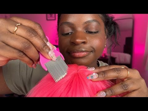 ASMR Relaxing Scalp Massage 💆🏾‍♀️ (lice comb, wig on mic, no talking)