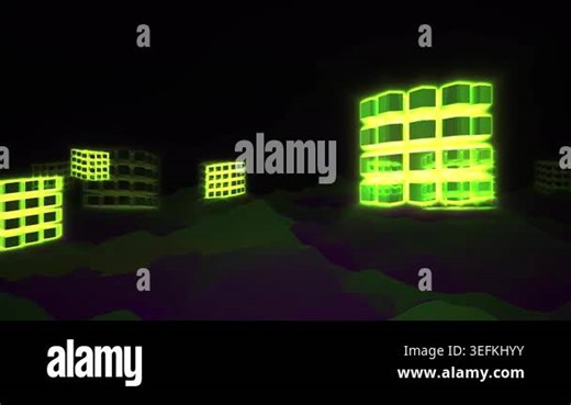 Glowing neon cityscape at night urban scene Stock Video Footage - Alamy