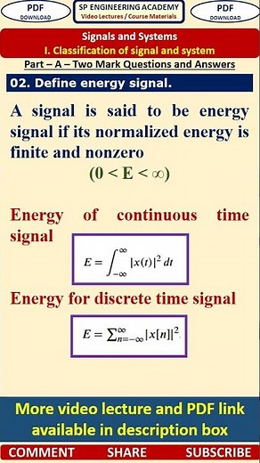 02SS1 Signals and Systems Part A Questions Define energy signal