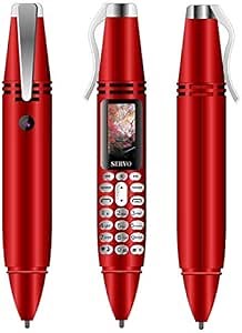 Mini Cell Phone Pen Style Bluetooth Dialer 0.96" Tiny Screen Mobile Phone Support GSM Dual SIM Max 32G TF Card with Camera Flashlight Voice Recorder (Red)