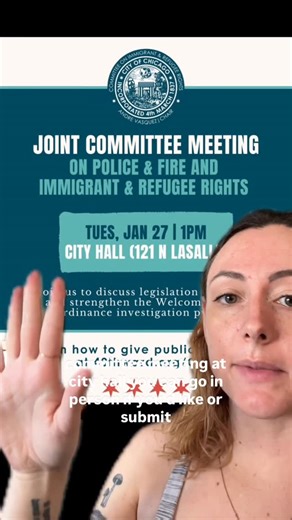 Rachel Cohen on Instagram: "CHICAGO—sorry for the NONEXISTENT notice (totally my fault) but submit comment by 1PM TODAY (1/26) or go in person tomorrow to give @chicagocirr the data they need to show Chicagoans do NOT want CPD collaboration with ICE! I’ll have go forward updates with more notice and correctly synced sound I swear"