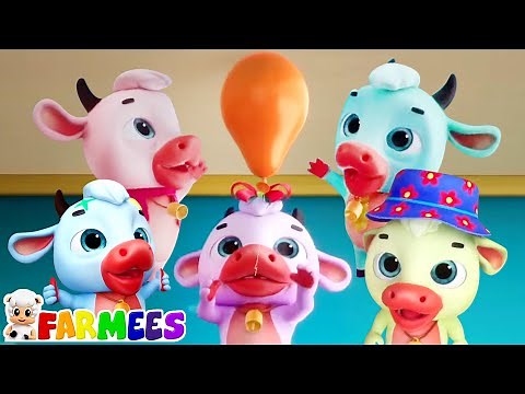 Five Little Cows Jumping On The Bed, Counting Song and Preschool Rhymes for Kids