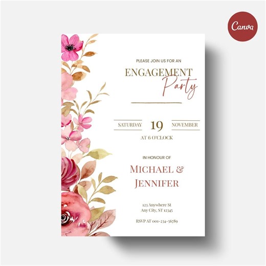 Floral Engagement Party Invitation, Romantic Engagement Invitation Template, Printable 5x7 & Digital Phone Invite - Etsy