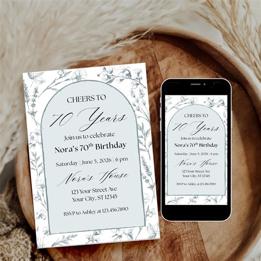 70th Birthday Invitation, Editable Vintage Floral Invite, Elegant 70th Birthday Party Invite Template, Printable Download - Etsy