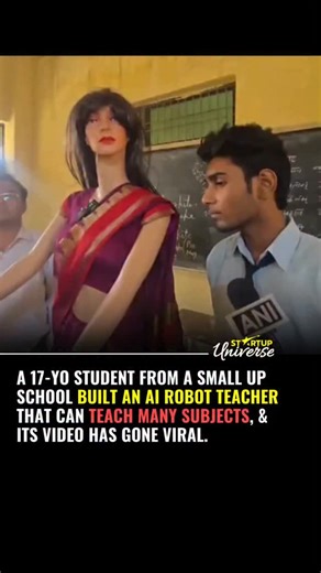 startup universe on Instagram: "A 17 year old student from a government school in Uttar Pradesh has surprised everyone by building an AI robot teacher. The student, Aditya Kumar from Bulandshahr, named the robot Sophie. Sophie can teach different subjects and answer students’ questions when no teacher is present. The robot can speak in Hindi and solve simple maths and general knowledge questions. Aditya built Sophie using AI technology that is also used by large robot companies. At present, the