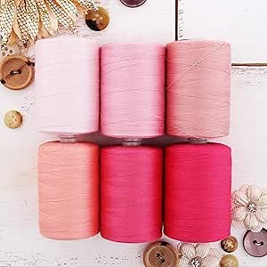 Threadart 100% Cotton Thread Set | 6 Pink Tones | 1000M (1100 Yards) Spools | for Quilting & Sewing 50/3 Weight | Long Staple & Low Lint | Over 20 Other Sets Available
