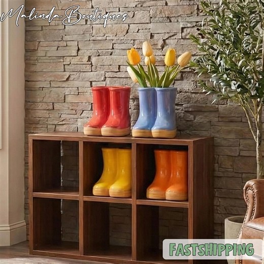 Cute Rain Boot Planter Set Boot Shaped Flower Pot Farmhouse Spring Decor - Etsy