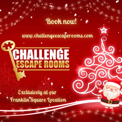 Challenge Escape Rooms ⏳ on Instagram: "🎅🧭 Santa’s Missing Compass Escape Room 🎄🔐 Race against the clock, solve festive puzzles, and help save the holidays before time runs out. ✨ Perfect for families, friends, and holiday adventurers! 📢 $5 off through Sunday 12/14 Promo code: CCTEN #sale #christmas #escape #familyfun #holidayevents #gamenight #longisland #kidfriendly #booknow"