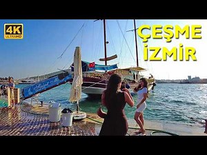 Çeşme İzmir Walking Tour 4K UHD | Waterfront Cafes & Seaside Streets