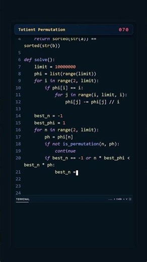 Project Euler #070: Totient Permutation | Python #coding #python #programming