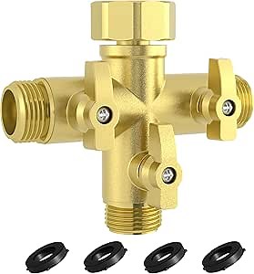 YANWOO Heavy Duty Metal 3 Way + Type Garden Hose Splitter with Shut-Off Valves, 3/4" High Flow Spigot Faucet Connectors with 4 Extra Silicone Washers