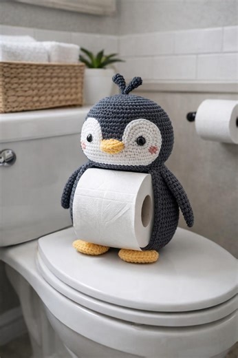 Penguin Toilet Paper Holder Crochet Pattern PDF, Cute Bathroom Decor, Amigurumi Penguin, Funny Tissue Holder, Instant Download - Etsy