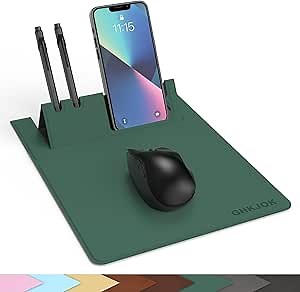 Portable Mouse Pad with Phone/Pen Holder, Wireless & Hard Silicone Mouse Pad for PC & Laptop, Small Green Mousepad for Office/Home