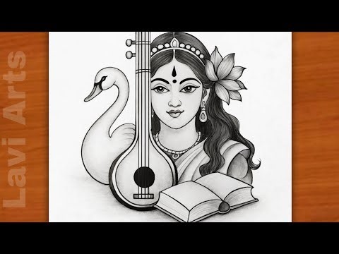 Maa Saraswati Drawing Easy | Vasant Panchami Pencil Sketch | Simple Goddess Saraswati Drawing |chitr
