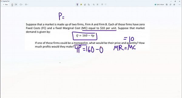 How to solve monopoly price quantity and profit