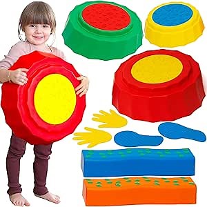 Stepping Stones for Kids - Set of Non-Slip Toddler Stepping Stones, Balance Beam, and Markers - Indoor or Outdoor Physical and Sensory Play Equipment for Floor is Lava, Obstacle Course