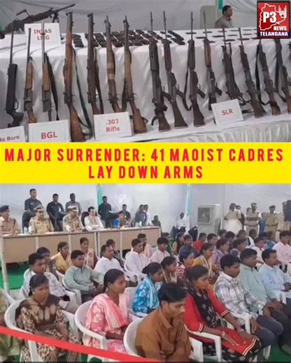 Ahmed Mohammed on Instagram: "*Major Surrender: 41 Maoist Cadres Lay Down Arms* Forty-one underground CPI (Maoist) cadres, including six senior commanders, surrendered to Telangana Police on December 19, 2025. They handed over 24 firearms, including an INSAS LMG, AK-47s, SLRs, and INSAS rifles, along with 733 live rounds. This significant development marks a major blow to the Maoist organization's operational strength. The surrendered cadres cited lack of local support, forced deployment, shrink