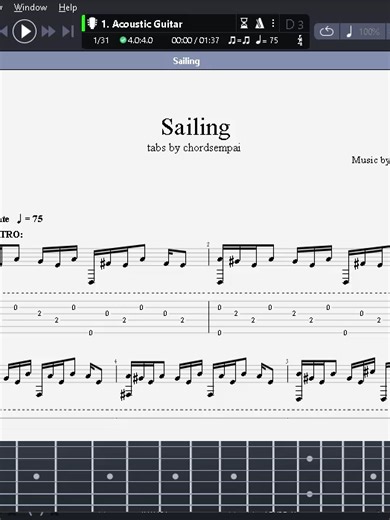 Sailing - Christopher Cross (Tabs)#acoustic #guitartok #guitar #lovesong #fiverr