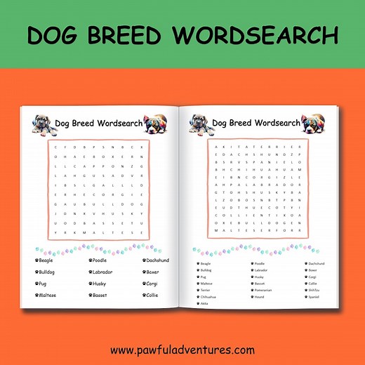 Fun Dog Breed Word Searches for Kids, Educational Dog Breed Word Searches for Children, Free Downloadable Bonus Resource - Etsy