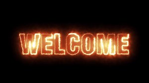 Download WELCOME - Seamless looping text animation with fiery text and black background. for free