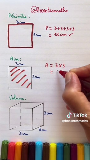 Calcul des formules de périmètre, aire d'un carré et volume d'un cube