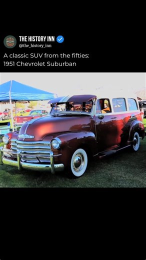 The History Inn on Instagram: "The 1951 Chevrolet Suburban, part of Chevrolet’s Advance Design era, was a pioneering utility vehicle known for its all-steel body and rugged design. Built on a half-ton truck chassis, it featured a two-door design and a spacious interior that could seat up to eight passengers or carry significant cargo. Its distinctive “clamshell” rear door, with a split liftgate and tailgate, made loading and unloading more convenient. Powered by the dependable 216.5-cubic-inch “