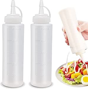 Abnaok Condiment Squeeze Bottles, 2-Pack 8 oz Food Grade Plastic Squeeze Condiment Bottles with Twist On Cap Lids for Sauces, Paint,Oil, Condiments,Salad Dressings, Arts and Crafts
