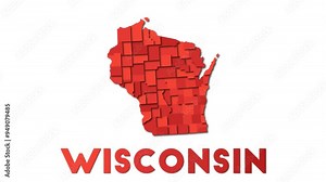 Wisconsin map showing regions. Animated us state map with title. 4k resolution animation.