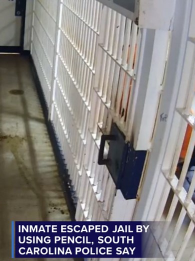 New video shows a South Carolina inmate using a pencil to escape his jail cell. After using the pencil to pop the cell door open, the 30-year-old man walked outside and scaled barbed-wire fence. He was soon captured and returned to his cell in less than 30 minutes.