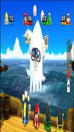 Mario Party 9 Peach, Mario, Koopa and Shy Guy defeat the Deep Sea Blooper