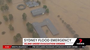 Sydney is on alert. Extreme weather is causing major flooding around greater Sydney. 32,000 residents are under evacuation orders and for many it's the third time in 18 months. An east coast low is dumping heavy rain, huge swells and high winds across a 500 km stretch of the coast. In the west, thousands of people downstream of Warragamba Dam are being told to leave. The dam is at capacity and is spilling over, sending large volumes of water into the Nepean and Hawkesbury Rivers. Since Friday, s
