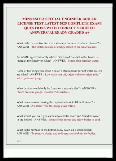 MINNESOTA SPECIAL ENGINEER BOILER LICENSE TEST LATEST 2025 COMPLETE EXAM QUESTIONS WITH CORRECT VERI