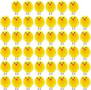 TUPARKA 46 Pcs Mini Easter Chicks Yellow Easter Chenille Cute Fully Chicks for Party, Easter Egg Bonnet Decoration