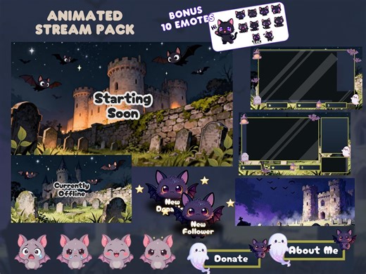 Bats Castle Stream Package | Animated Overlay | Stream Assets | Twitch Overlay | Dark Aesthetic | Cute Spooky Twitch Overlay | Haunted | Bat - Etsy