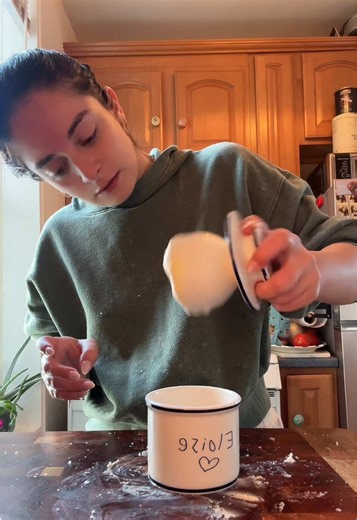 putting my homemade butter in my butterbell!!! i hope im doing this right… #butter #butterbell #homemadebutter #homemade