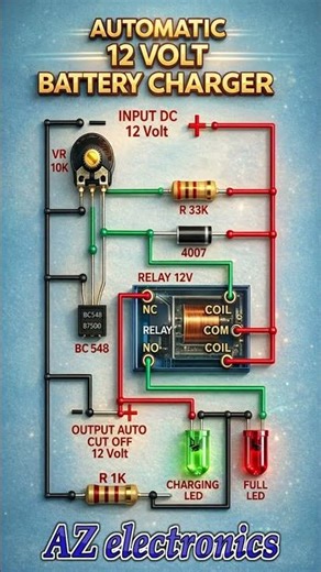 Automatic 12V Battery Charger Circuit Design 2 | Auto Cut Off System with Relay & BC548