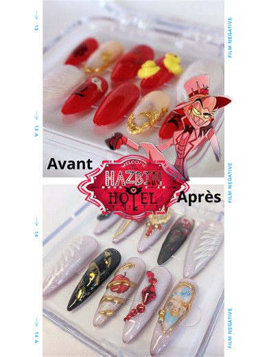 Enfin la vidéo création de lucifer morningtar 🍎🐍 J'aime trop le résultat mais j'avoue que j'aime aussi la V1 de ce set de press on nails. Il restera un autre personnage à glow up de hazbin hôtel et j'ai vraiment super hâte de vous montrer ça mais avant préparez vous à du pokemon et du arcane 🫣 #pressonnails #lucifer #hazbinhotelseason2 #hazbinhoteledit #nailart
