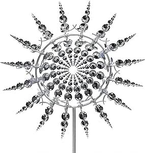 Unique and Magic Metal Windmill, 3D Garden pinwheels, Wind Sculptures & Spinners for Lawn Yard and Garden, Wind Catchers Windmills Metal Outdoor Patio Decoration (12 inch) (White)