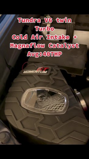 Added a AFE power cold air intake system and magnaflow catalyst converter for my Tundra V6 twin turbo averaging 497HP! Stay tuned because there’s more to come! @toyota #tundra #toyota #tundralife #tundracrew #toyotatundra2022 #trucks #mods #TRD #truck #coldairintake #performance #horsepower #tuneup #racing #power #twinturbo #turbo #screammovie
