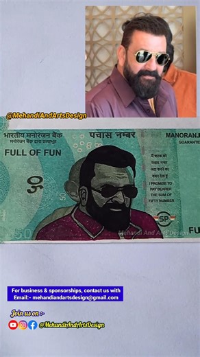 Sanjay Dutt Sketch on ₹50 Note | Mehandi And Arts Design #MehandiAndArtsDesign #shorts