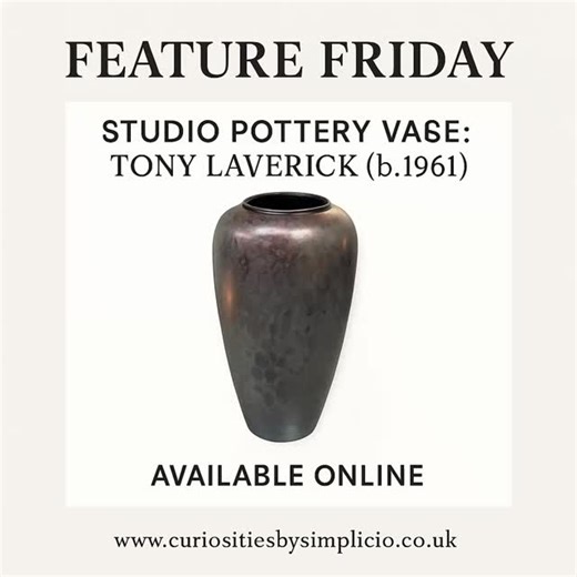 Feature Friday Studio Pottery Vase by Tony Laverick (b.1961) A striking example of contemporary British studio pottery. Tony Laverick’s work is known for its refined forms and iridescent, layered glazes that reflect both precision and artistry. #curiositiesbysimplicio #timelesselegance #onlineantiqueshop #antiqueshop #curatedvintage #vintagefinds ✨ Available online www.curiositiesbysimplicio.co.uk | Curiosities By Simplicio