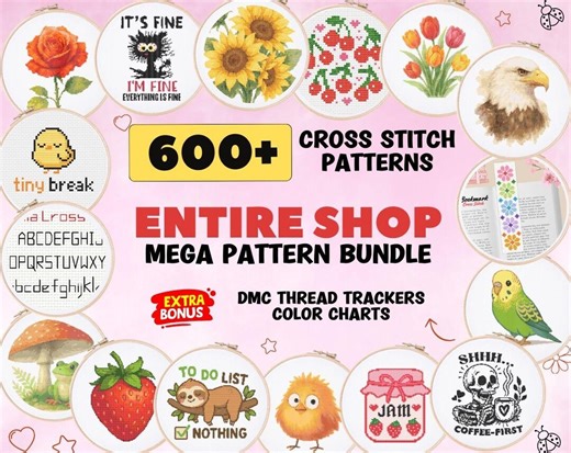 600+ Cross Stitch Patterns Bundle, DMC Floss Tracker, Color Chart, Entire Shop Library, Instant Download PDF Charts - Etsy