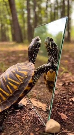 Turtle Investigates Its Reflection 🐢