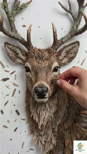 Making a Realistic Reindeer Out of Tree Bark 🦌 #art #reindeer #animalart #shorts