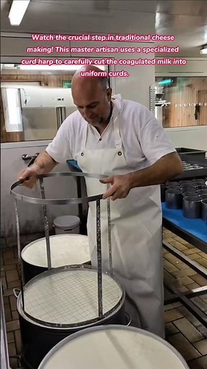 Master Cheese Maker! 🧀 Satisfying Curd Cutting with a Specialized Tool #cheese #food #foodie #how