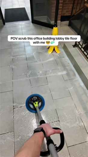 POV scrub this commercial office building lobby tile floor with me 😎🧼 #cleantok #wetmop #cleaningasmr #cleanwithme #cleaningmotivation